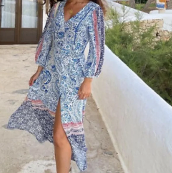 Zara printed tunic midi maxi dress white xs small nwt - Picture 1 of 7